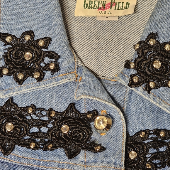 Vintage Green Field Embellished & Embroidered Denim Button Up size Small - Picture 2 of 6